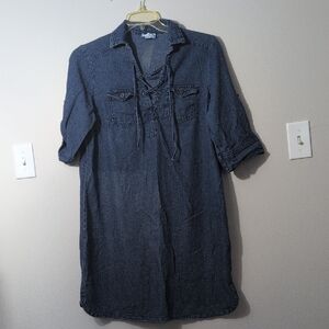 J. Jill Blue Denim Top with Lace Up Accents